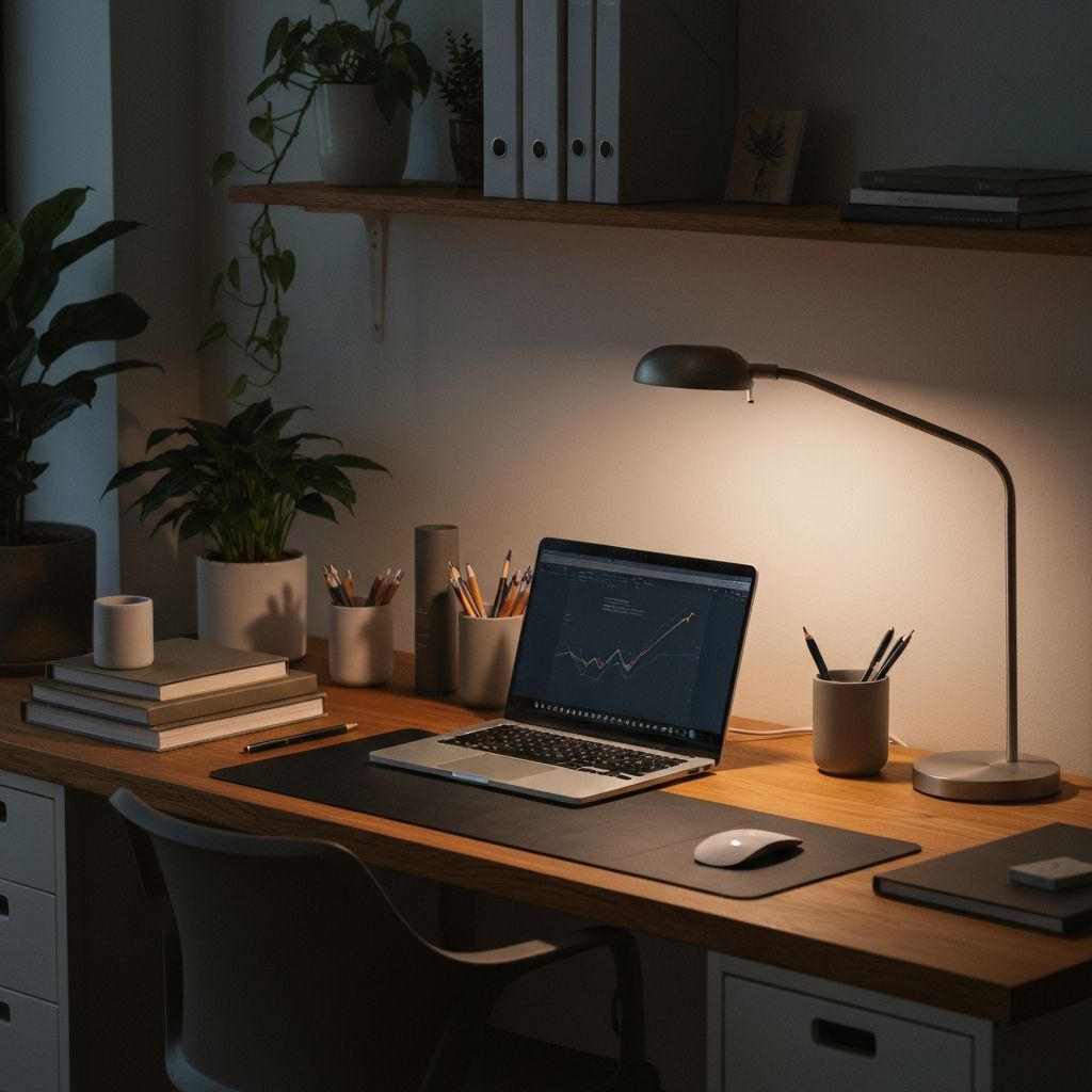 Minimalist workspace with calm aesthetic and organized elements